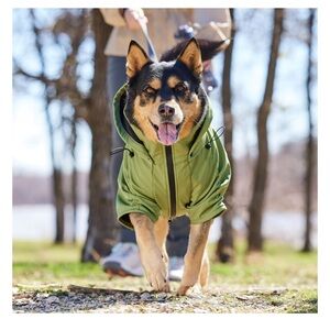 Dog wind & water resistant coat with removable hood